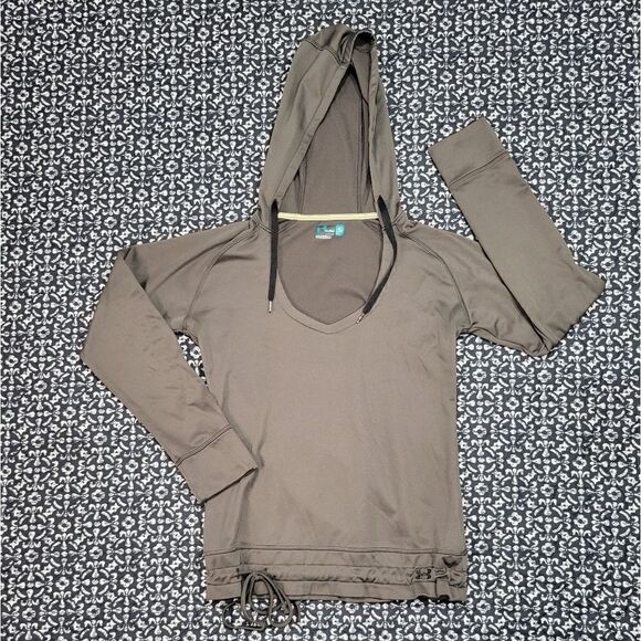 Under Armour Gray Scoop Neck Tie Waist Cozy Casual Athleisure Hooded Sweatshirt - Picture 1 of 9